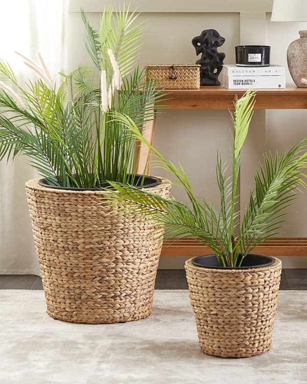 Sett med 3 plantepotter naturlig runde innendørs utendørs boho rustikk stil