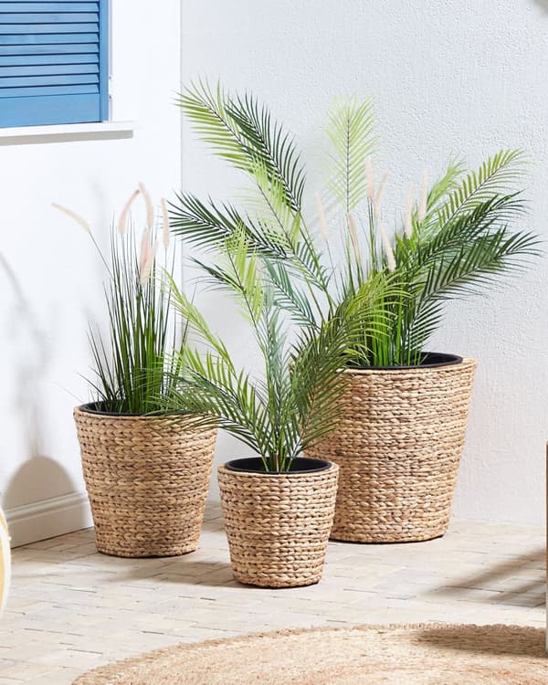 Sett med 3 plantepotter naturlig runde innendørs utendørs boho rustikk stil