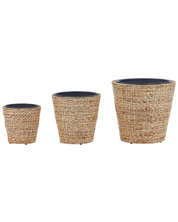 Sett med 3 plantepotter naturlig runde innendørs utendørs boho rustikk stil
