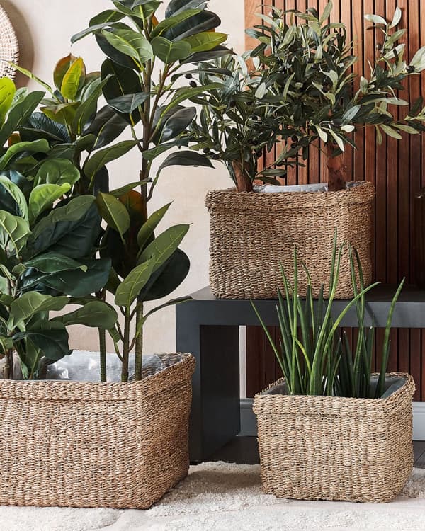 Sett med 3 plantekurver naturlig sjøgress 23 x 34/27 x 36/30 x 45 cm hjemmedekor plantekurver bohemsk stil