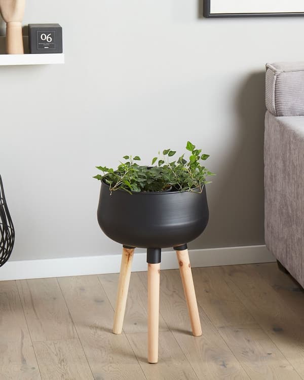 Plantestativ Svart Jern Treben 30 x 30 x 47 cm Innendørs Utendørs Metallpotte Bestandig Moderne Industriell Plantekasse