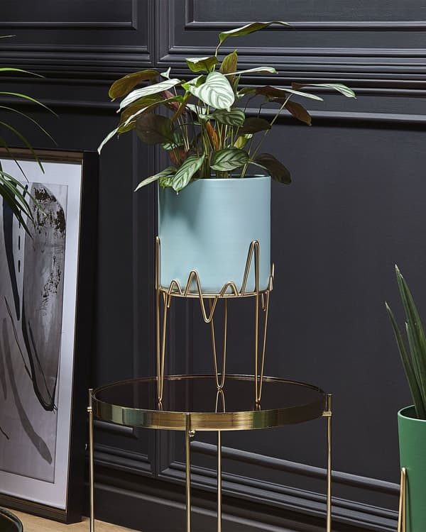 Plantestativ Blått med Gullfarget Jern 19 x 19 x 39 cm Innendørs Utendørs Metall Blomsterkrukke UV-bestandig Moderne Industriell Stående Planter