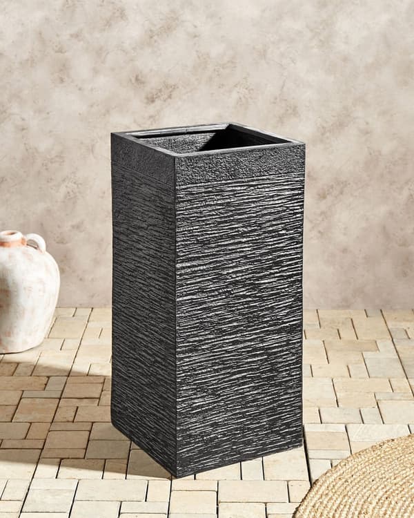 Plantepotte Svart Fiberleire 33 x 33 x 70 cm Blomsterpotte Krukke Dreneringshull Firkantet form Innendørs Utendørs Hage Tilbehør Moderne