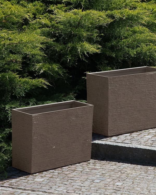 Plantepotte Brun Stein 25 x 60 x 45 cm Rektangulær form Krukke Blomsterpotte Blomsterkasse Moderne Utendørs Innendørs Hage Terrasse
