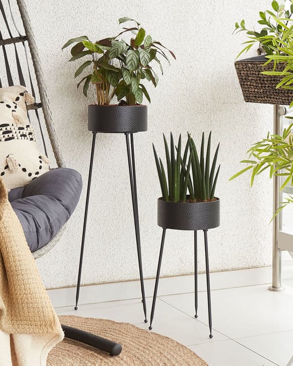 Plantestativ i svart jern 33 x 31 x 88 cm Innendørs Utendørs Metall Blomsterkrukke Stativben UV-bestandig Moderne Industriell Stående Planter