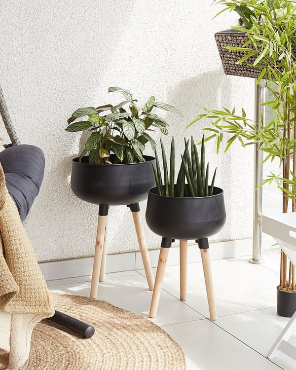 Plantestativ Svart Jern Treben 35 x 35 x 55 cm Innendørs Utendørs Metallurtepotte UV-bestandig Moderne Industriell Stående Plantekasse