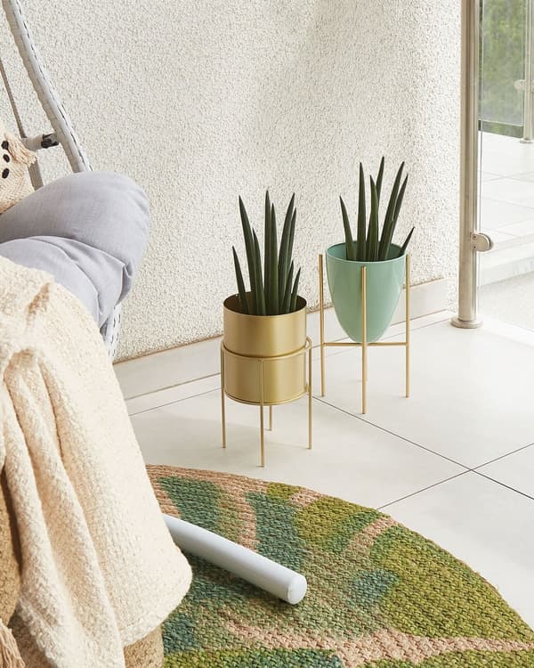 Plantestativ i gulljern 15 x 15 x 28 cm Innendørs Utendørs Metall Blomsterkrukke UV-bestandig Moderne Industriell Stående Planter