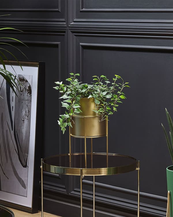 Plantestativ i gulljern 15 x 15 x 28 cm Innendørs Utendørs Metall Blomsterkrukke UV-bestandig Moderne Industriell Stående Planter