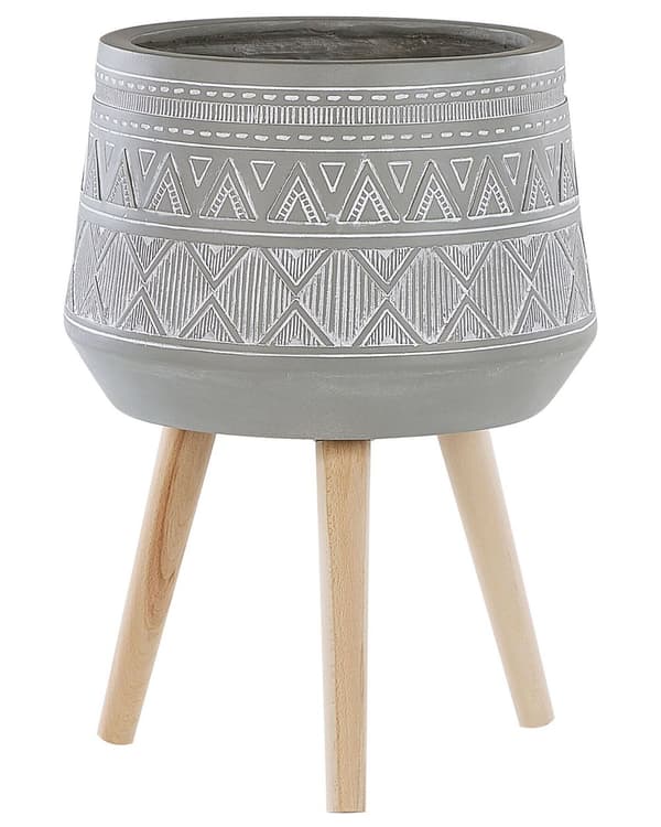 Plantestativ lysegrå magnesiumlys bøketre og olefinfiber med polyresin 44 x 44 x 32 cm Rund base Boho-dekorasjon for inne og ute