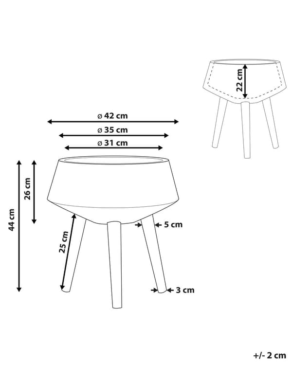 Plantestativ Lysegrå Magnesium Rund 42 x 42 x 26 cm Massiv Trebase Moderne Boho Høy Plantepotte Planter