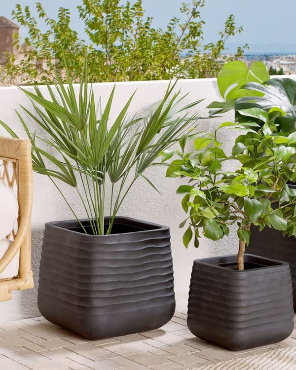 Stor plantekrukke Svart Polyresin Utendørs Hage Square 38 x 38 x 37 cm UV-bestandighet