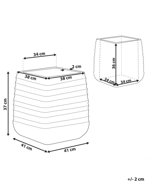 Plantekrukke hvit polyresin 38 x 38 x 37 cm firkantet med detaljerte riller for både utendørs og innendørs bruk UV-bestandig