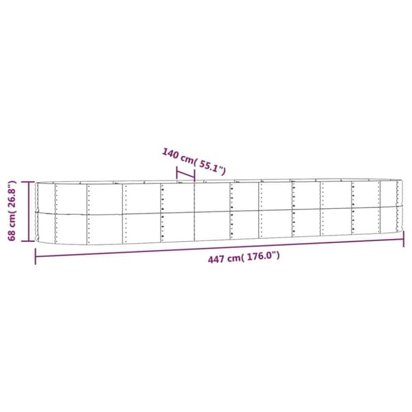 vidaXL plantekasse 447x140x68 cm pulverlakeret stål sølvfarvet