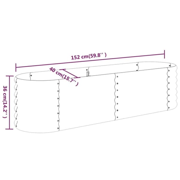 vidaXL Odlingslåda pulverlackerat stål 152x40x36 cm silver