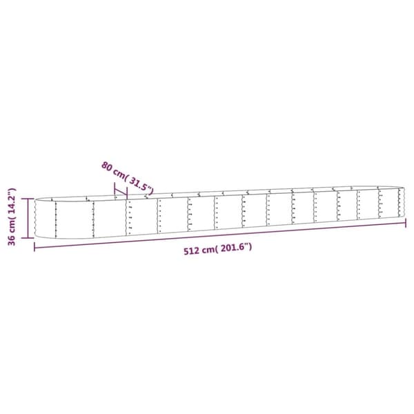vidaXL Høybed pulverlakkert stål 512x80x36 cm brun