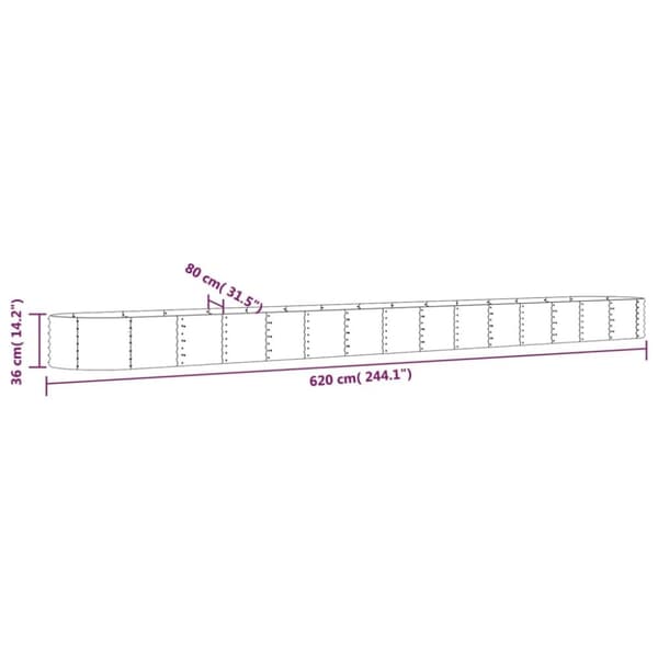 vidaXL Høybed pulverlakkert stål 620x80x36 cm brun