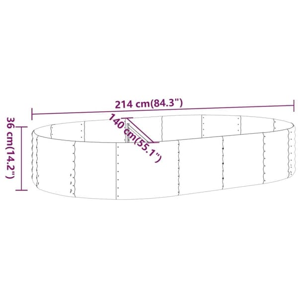 vidaXL Høybed pulverlakkert stål 214x140x36 cm antrasitt
