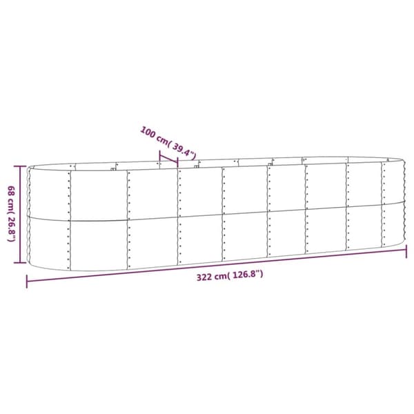 vidaXL Odlingslåda pulverlackerat stål 322x100x68 cm grå