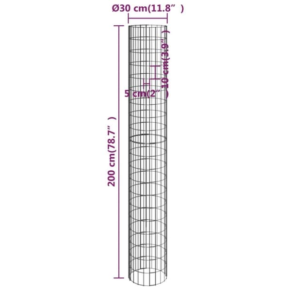 vidaXL rundt gabion-havebede 3 stk. Ø30x200 cm galvaniseret stål