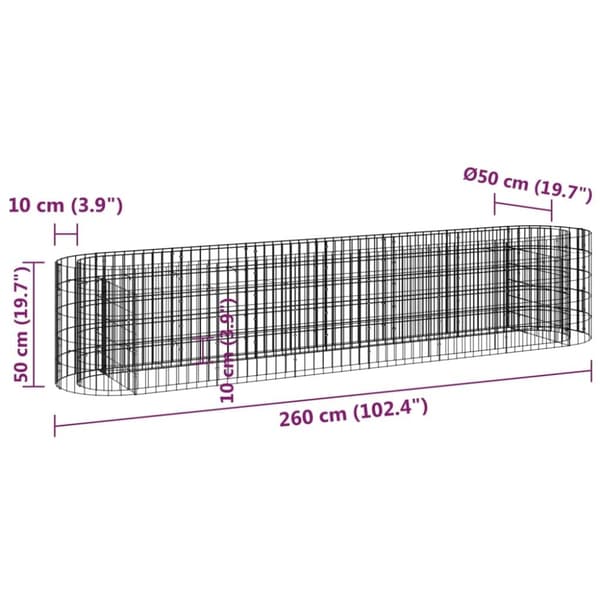 vidaXL gabion-højbed 260x50x50 cm galvaniseret jern