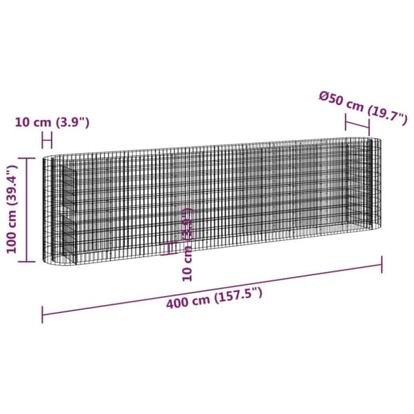 vidaXL gabion-højbed 400x50x100 cm galvaniseret jern