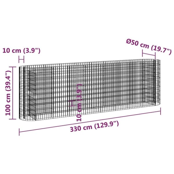vidaXL gabion-højbed 330x50x100 cm galvaniseret jern