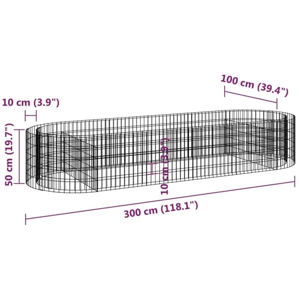 vidaXL gabion-højbed 300x100x50 cm galvaniseret jern