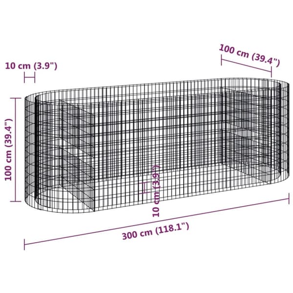 vidaXL gabion-højbed 300x100x100 cm galvaniseret jern