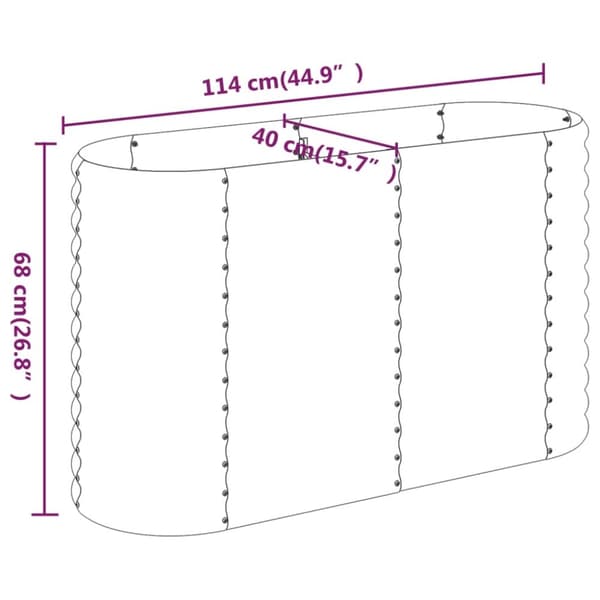 vidaXL plantekasse 114x40x68 cm pulverlakeret stål sølvfarvet