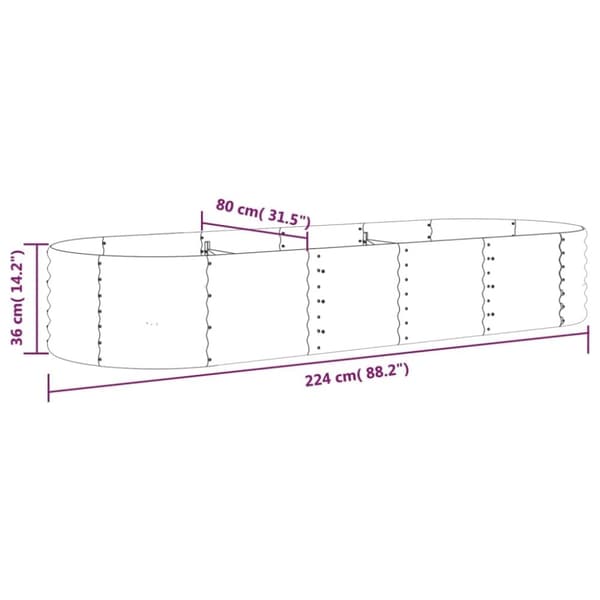 vidaXL plantekasse 224x80x36 cm pulverlakeret stål antracitgrå