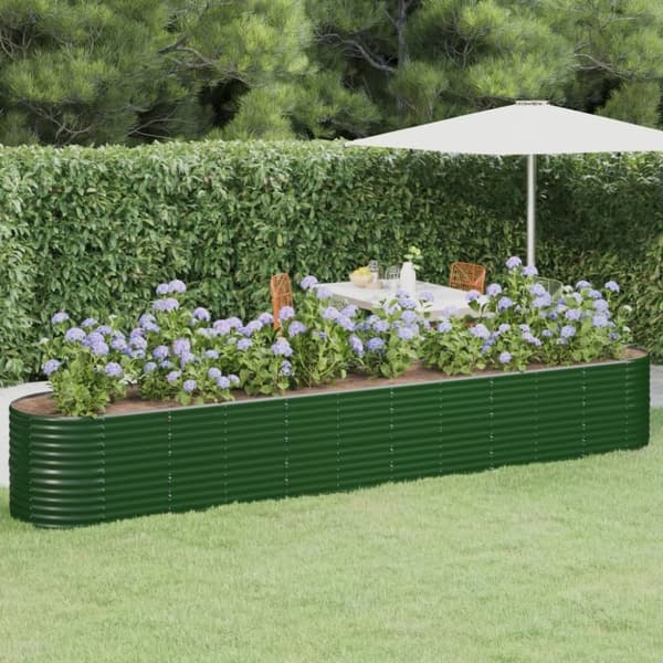 vidaXL plantekasse 440x80x68 cm pulverlakeret stål grøn
