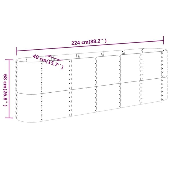 vidaXL plantekasse 224x40x68 cm pulverlakeret stål sølvfarvet
