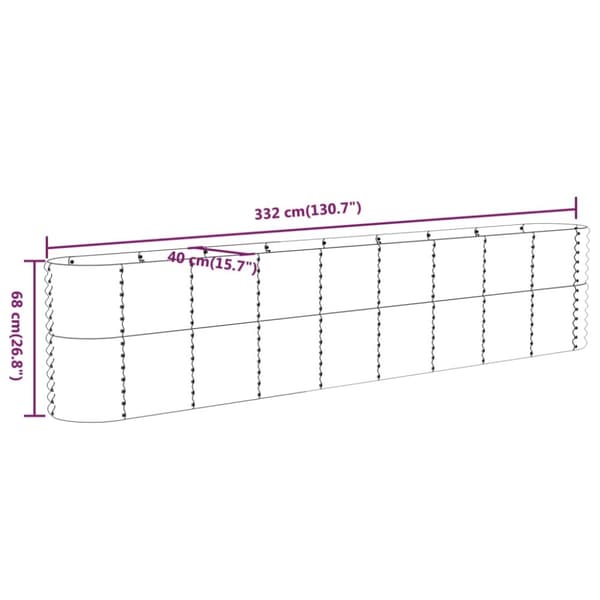 vidaXL plantekasse 332x40x68 cm pulverlakeret stål grå