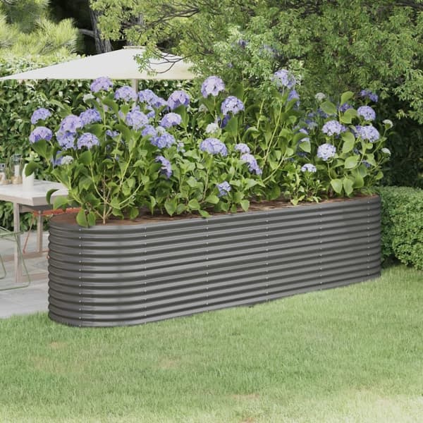 vidaXL plantekasse 296x80x68 cm pulverlakeret stål grå