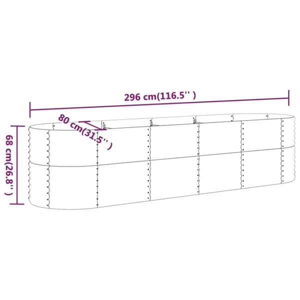 vidaXL plantekasse 296x80x68 cm pulverlakeret stål grøn