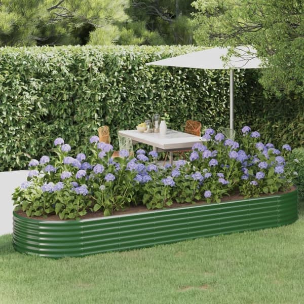 vidaXL plantekasse 322x100x36 cm pulverlakeret stål grøn