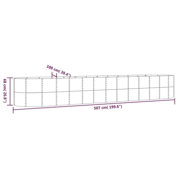 vidaXL plantekasse 507x100x68 cm pulverlakeret stål sølvfarvet