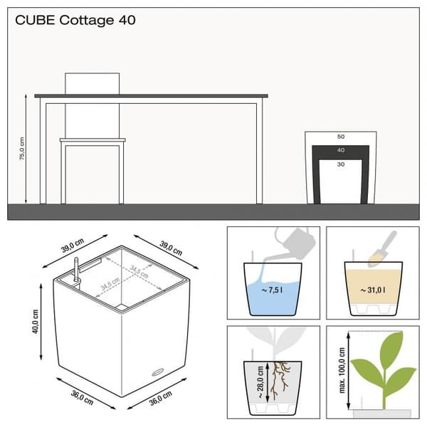 Självvattnande Kruka Cube Cottage 30cm vit