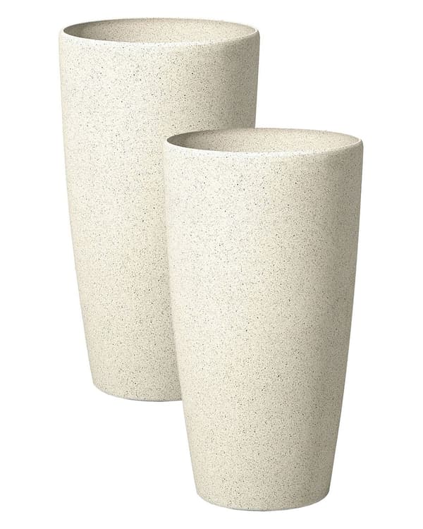 Sæt med 2 Urtepotter Beige Sten Høj Blomsterplantekasse 42 x ø 23 cm Moderne Minimalistisk Udendørs Indendørs Dekorationstilbehør