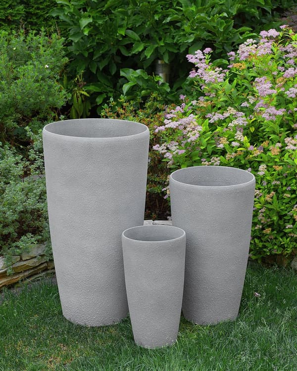 Kukkaruukku vaalea beige 23 x 42 x 23 cm kiviseos pyöreä polyhartsi pyöreä tyhjennysreikä