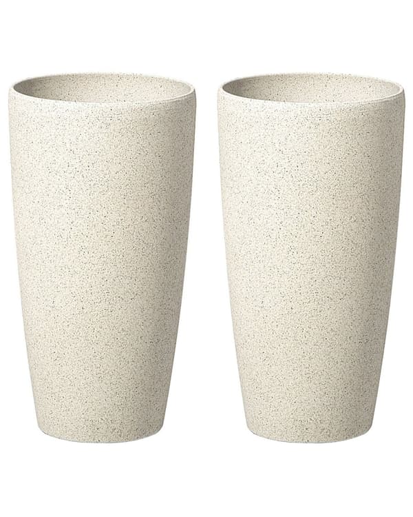 Sett med 2 blomsterpotter Beige Stein 23 x 23 x 42 cm Rund form Moderne Minimalistisk Utendørs Innendørs Dekorasjon Tilbehør