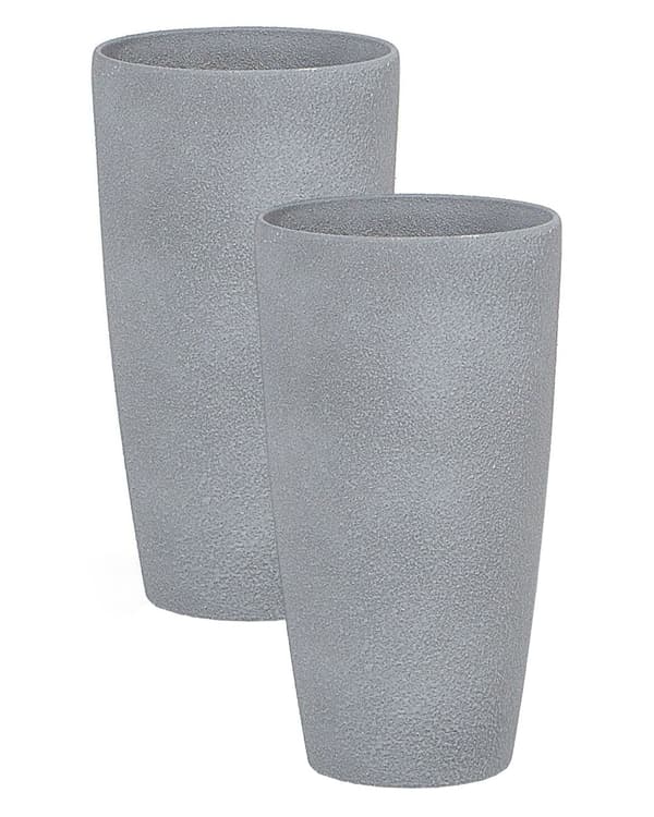 Sett med 2 blomsterpotter Grå Stein 23 x 23 x 42 cm Rund form Moderne Minimalistisk Utendørs Innendørs Dekorasjon Tilbehør