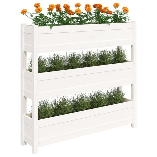vidaXL Odlingslåda vit 112x25x104,5 cm massiv furu