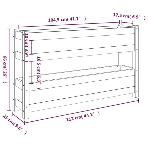 vidaXL Odlingslåda vit 112x25x66 cm massiv furu