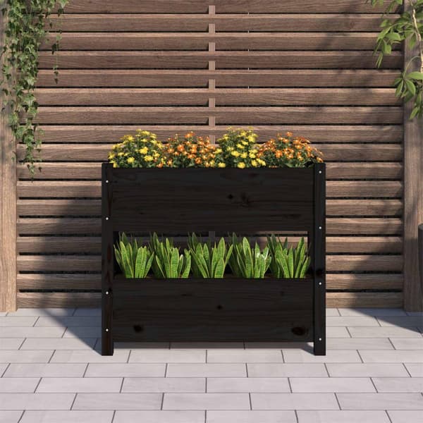 vidaXL plantekasse 77x25x66 cm massivt fyrretræ sort