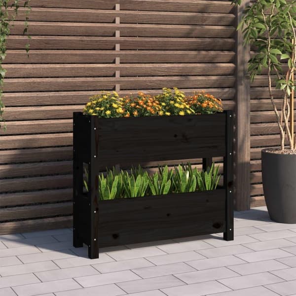 vidaXL plantekasse 77x25x66 cm massivt fyrretræ sort