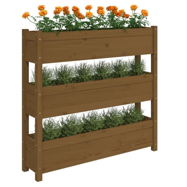 vidaXL Kukkalaatikko hunajanruskea 112x25x104,5 cm täysi mänty