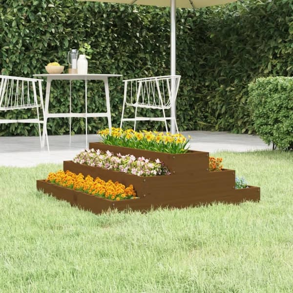 vidaXL plantekasse 80x80x27 cm massivt fyrretræ gyldenbrun