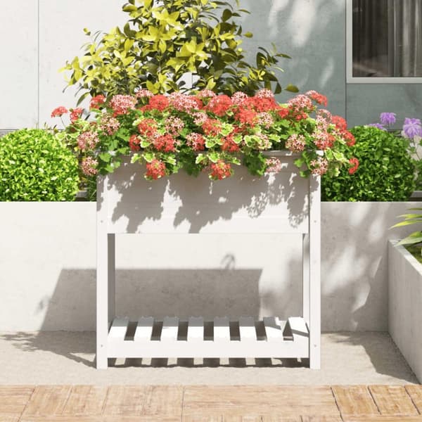 vidaXL Plantekasse med hylle hvit 82,5x54x81 cm heltre furu