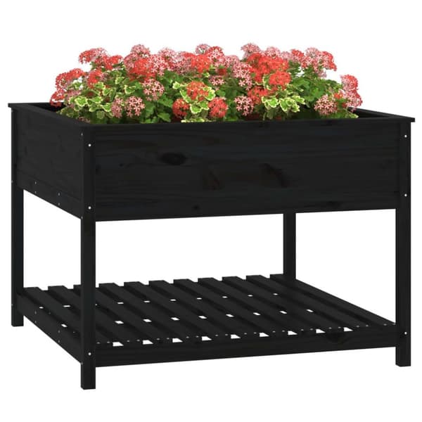 vidaXL Plantekasse med hylle svart 111,5x111,5x81 cm heltre furu